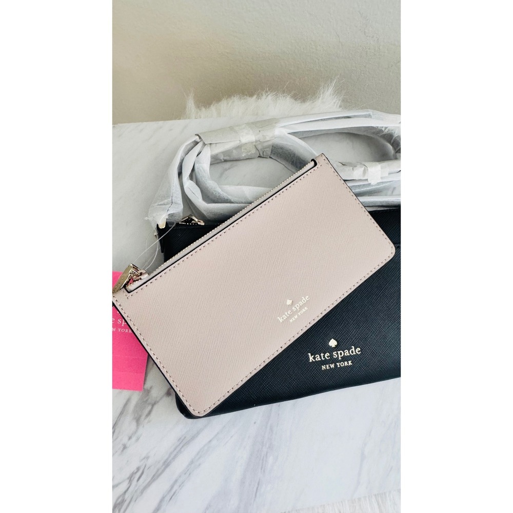 Kate Spade Textured Leather Crossbody Bag with Removable Pouch, Black/Pink, NWT - Picture 10 of 15